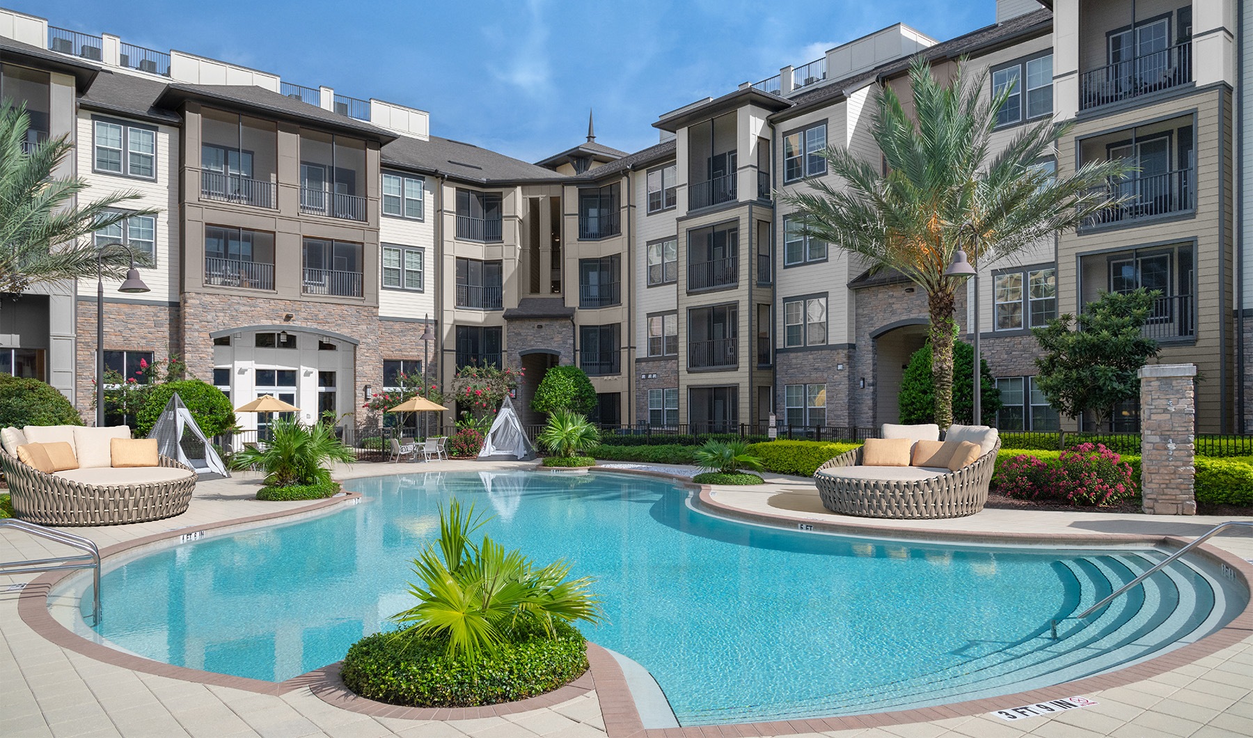 a swimming pool in a courtyard